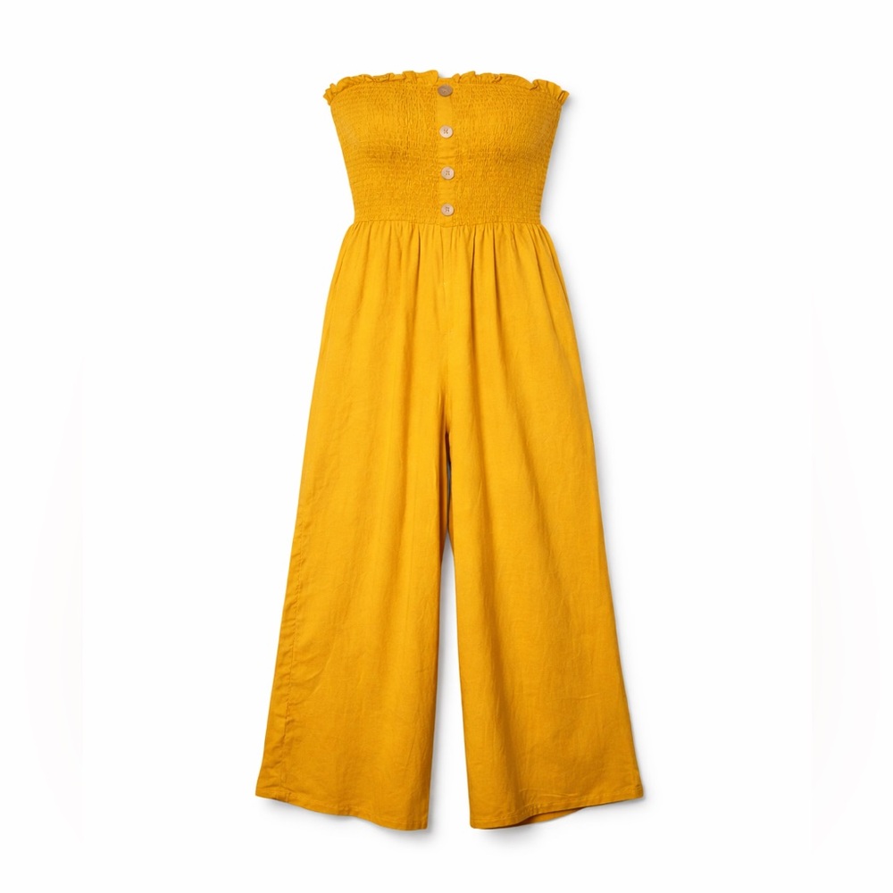 Smocked Wide Leg Strapless Jumpsuit Size XL
